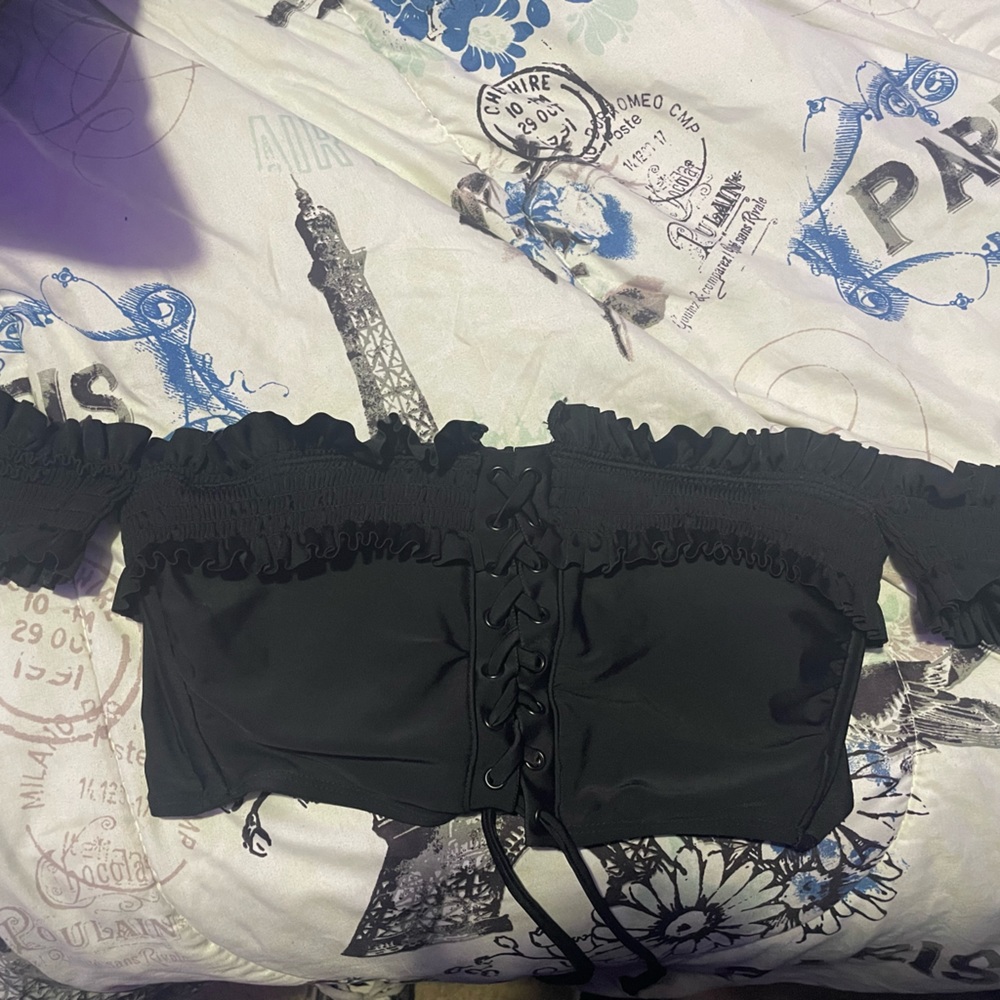 Black cropped bathing suit top